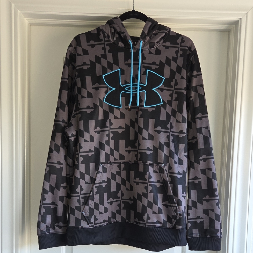 Under Armour Black and Gray Patterned Hoodie with Blue Logo